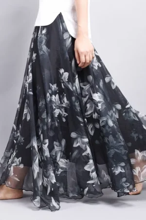 Chiffon Floral Midi Skirt for Women