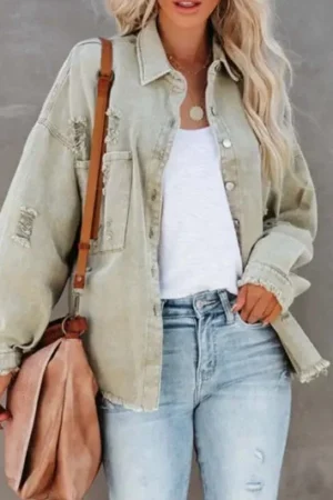 Ripped Denim Jacket Women